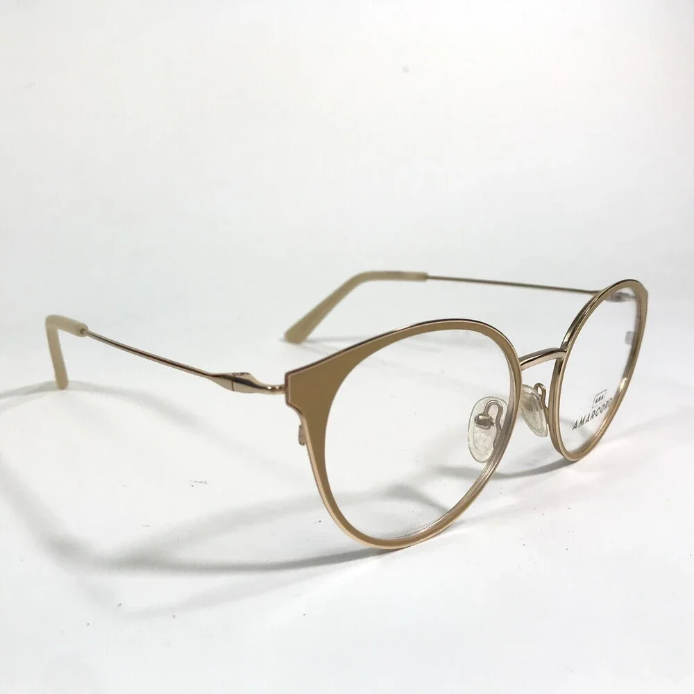 Amarcord AM007 col.1 Eyeglasses Frames Gold Round Full Rim 49-17-140